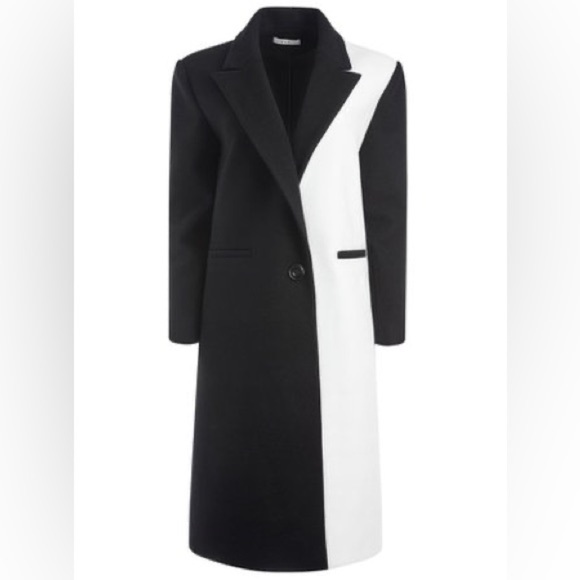 ALICE + OLIVIA Nicola Black and White Colorblock Maxi Coat Size Large NWT - Picture 1 of 7